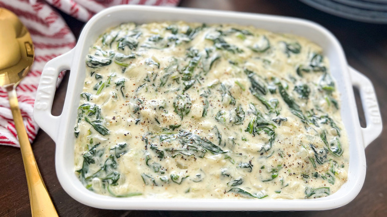 creamed spinach in baking dish