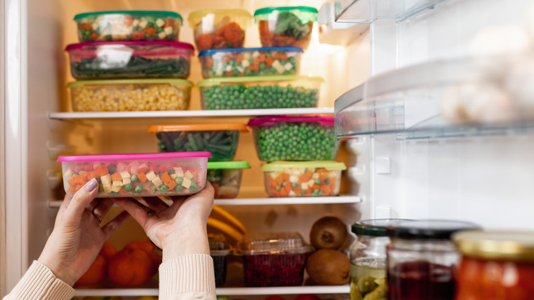 Food containers in refrigerator
