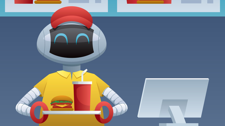 Cartoon robot serving fast food