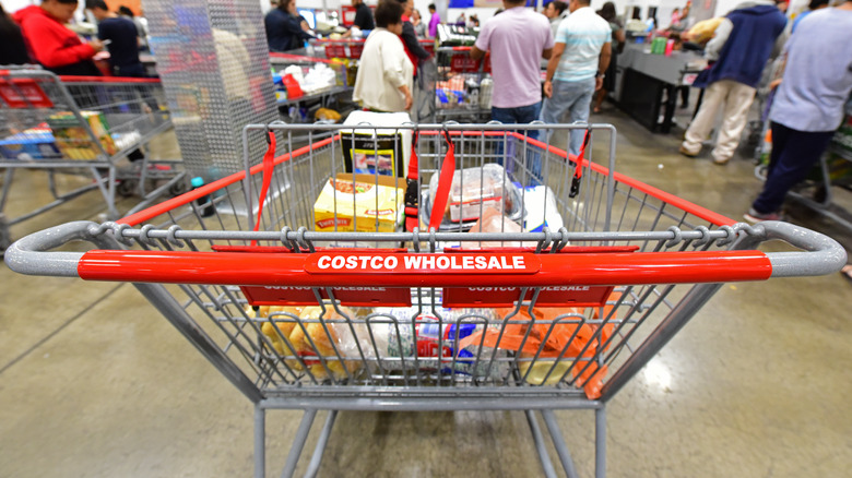 Costco shopping cart in line