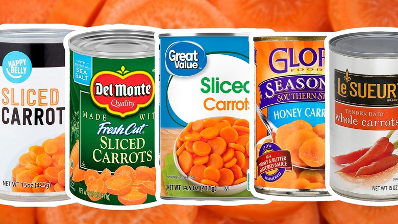 Various brands of canned carrots
